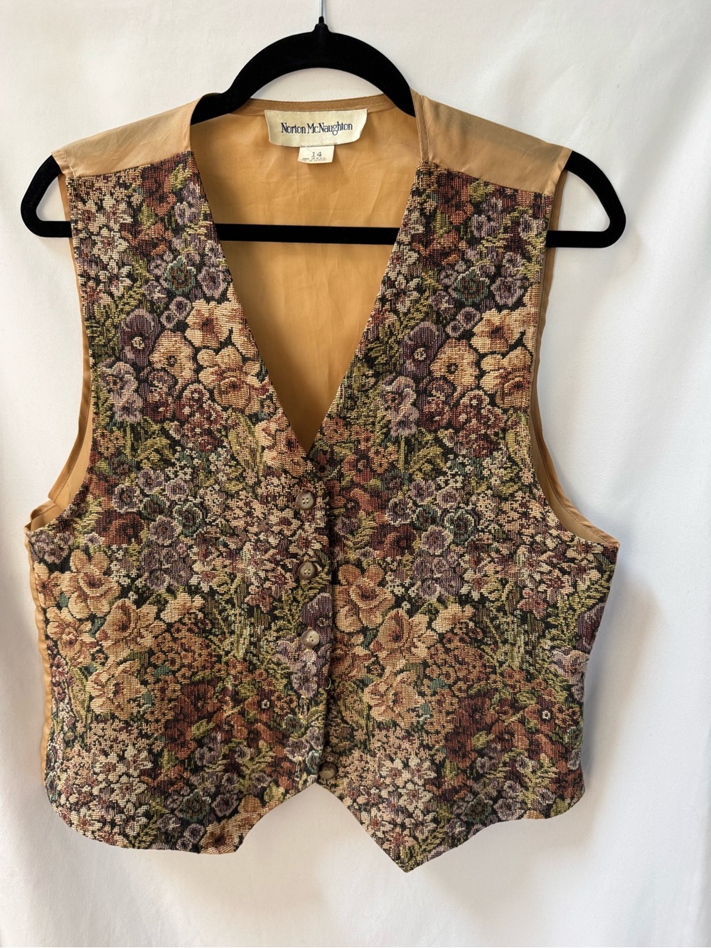 VTG 90’s Norton McNaughton Floral Tapestry Vest Goblincore Whimsigoth Size 14